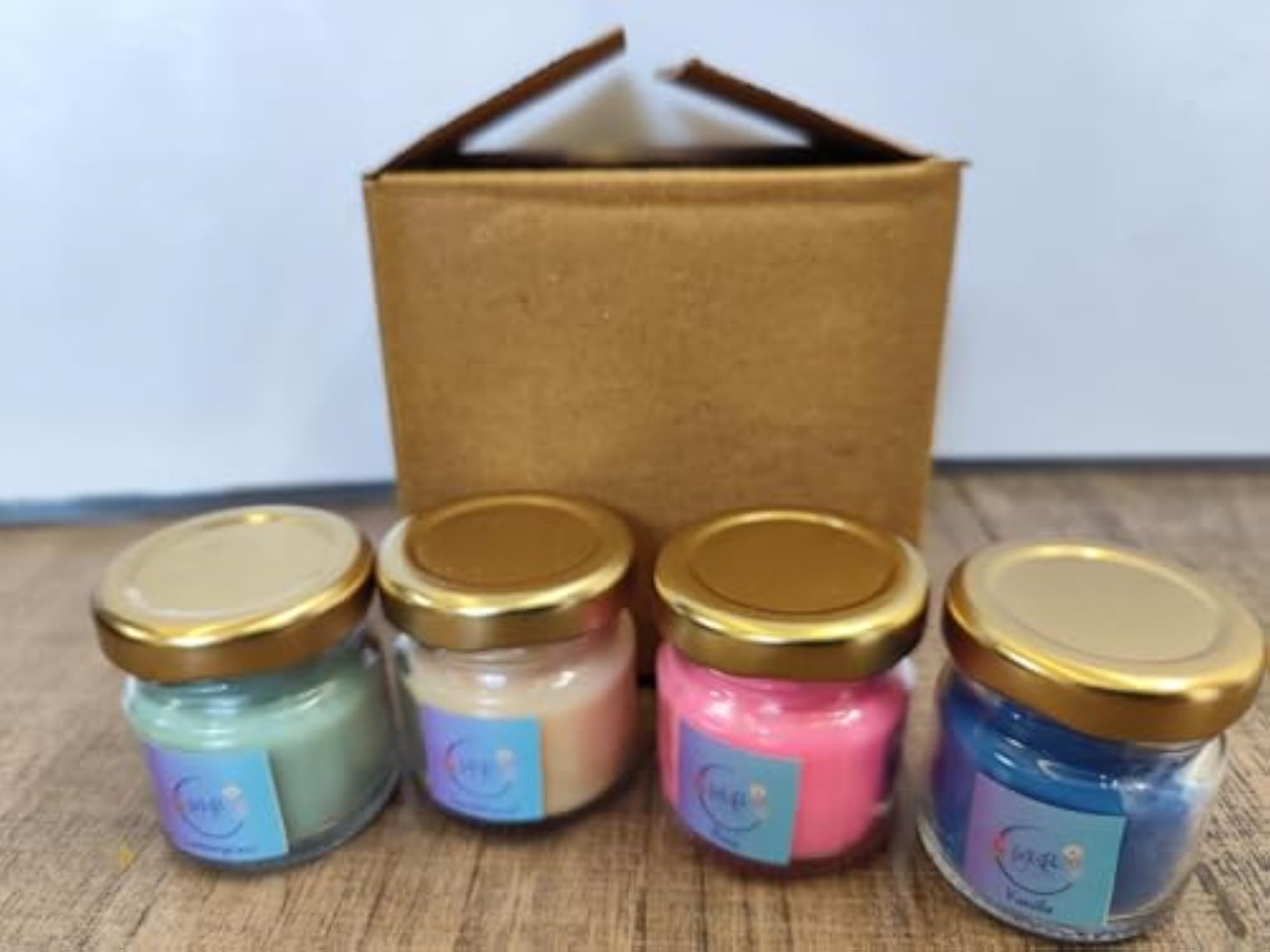 Mini Glass Jar Candles with Golden Lid, Set of 4