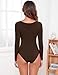 DSPSAM Womens Long Sleeve Bodysuits Fall Fashion Clothes 2025 Basic Round Neck Lightweight Double Lined Layering Undershirt Slim Body Suit Tops Coffee Medium