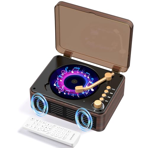 AGPTEK Reproductor de CD Bluetooth con Altavoces, CD Player Sonido Estéreo HiFi, Diseño Retro de Madera, Radio FM, USB/AUX/Type-C, Control Remoto y Funda Antipolvo – Ideal para Hogar/Regalo