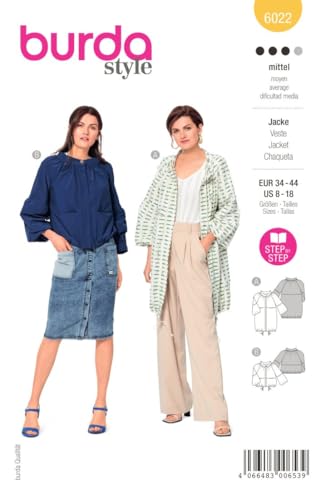 Burda Style Katalog-Schnittmuster Jacke und Parka mit weitem Stehkragen | Damen, Gr. 34-44 | Nählevel: Mittel #6022