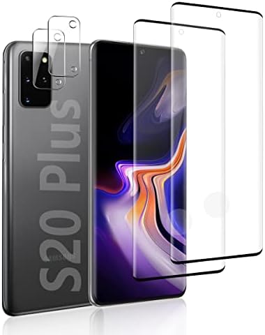 [2+2 Pack] Galaxy S20 Plus Screen Protector and Camera Lens Protector, 9H Tempered Glass, Ultrasonic Fingerprint Support, 3D HD Curved, for Samsung Galaxy S20 Plus Glass Screen Protector(6.7 Inch)