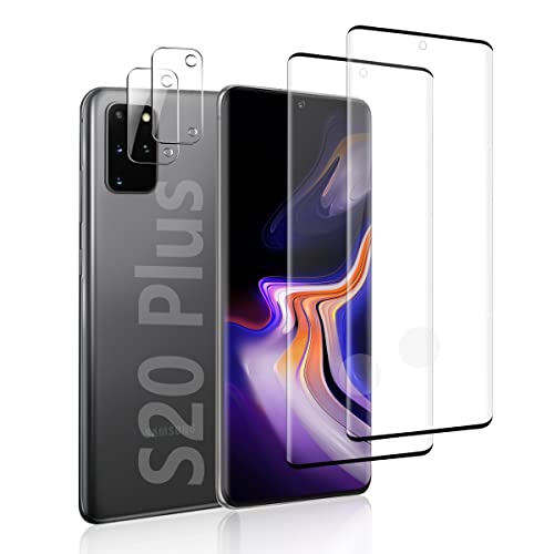 [2+2 Pack] Galaxy S20 Plus Screen Protector And Camera Lens Protector, 9H Tempered Glass, Ultrasonic Fingerprint Support, 3D Hd Curved, For Samsung Galaxy S20 Plus Glass Screen Protector(6.7 Inch) #TOP2