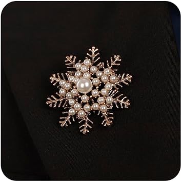 Pearl Beads Gold Snowflake Brooch Pin for Christmas Winter Holiday Suit Dress Vintage Jewelry