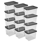 Sterilite 12-Pack Modular Stacker Box, Durable Clear Plastic Storage Bins with Latching Lids, 30 Quart - Stackable Organizing Container Boxes for...
