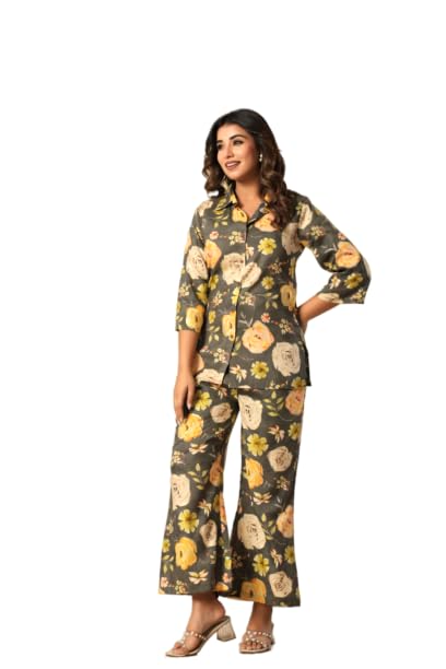 Image of Women's Pure Cotton Printed Night Suit,Top and Relaxed Pajama Set, Stylish Sleepwear
