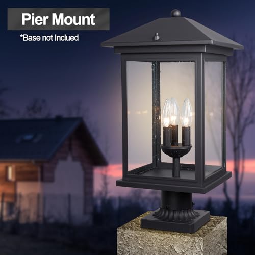 Treekee Outdoor Post Light, 21'' Lamp Post Light Fixture, 3-Light Modern Waterproof Outside Post Lantern Column Lights, Exterior Pole Lighting Pillar Lantern for Yard Garden by Treekee - Used condition - Image 6