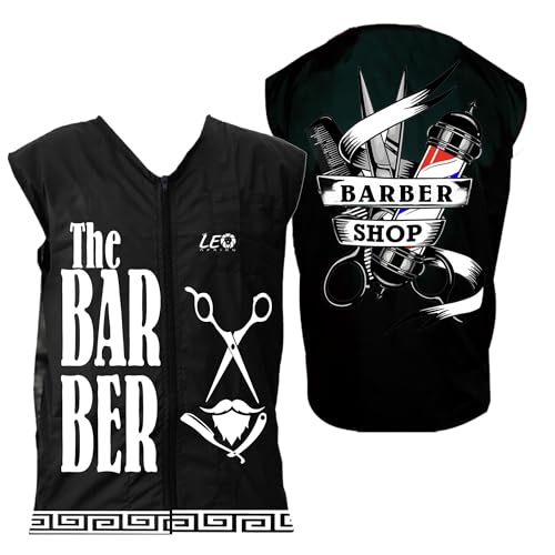 Professional Custom Barber Vest,Barber Jacket,Barber Stylist Vest,Barbershop Stylist Vest, Black With Barber Tools Print,Barber Smock,Haircut Smock,Personlize Barber Uniform,Barber Pole logo Vest