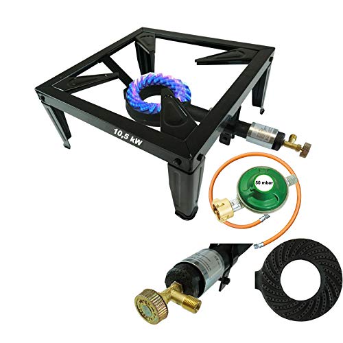 4 Fuss Turbo 10,5 kW Gas Hockerkocher Gasdruckregler Räucherofen Gasbrenner