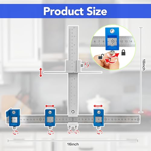 Both Inch and Metric - Quick-Set Cabinet Drilling Jig/Template for Easy Installation for Handles and Knobs on Doors and Drawer Fronts, Fastest and Most Accurate Knob & Pull Jig-Improve for inch Scale