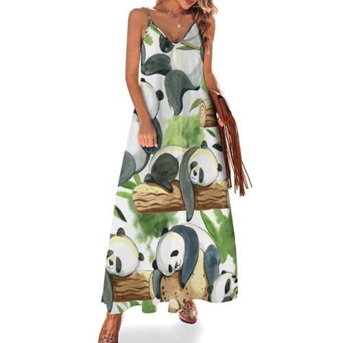 Robe longue panda anti-chaleur fluide sans manches pour femme active en voyage