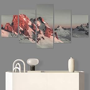 SIGNWIN 5 Panel Canvas Wall Art Snow Mountain...
