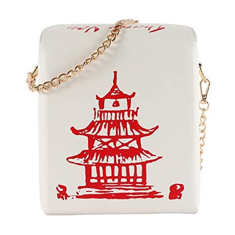LUI SUI Women Novelty Crossbody Purses Chinese Takeout Tower Print Box Totes Shoulder Bag Chain Strap Hobo Handbags Cover