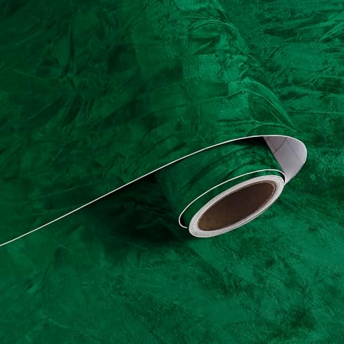 VaryPaper Green Velvet Fabric Wallpaper Peel and Stick Wallpaper 40cmx200cm Removable Green Flocked Contact Paper Self Adhesive Velvet Flocking Liner for Jewelry Boxes Dresser Cupboards Furniture Wrap