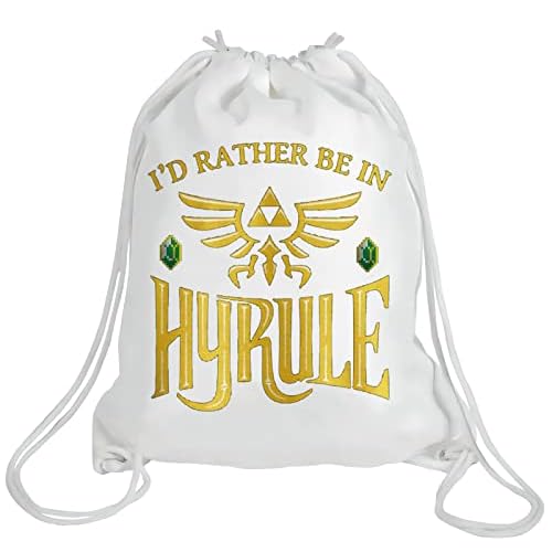 WZMPA Mochila con cordón para los fanáticos de, regalo con texto en inglés "I'd Rather Be In Hyrule", bolsa de viaje para amigos y familiares, Be In Hyrule, Mid Size