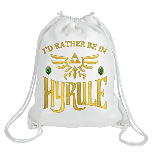 WZMPA Mochila con cordón para los fanáticos de, regalo con texto en inglés "I'd Rather Be In Hyrule", bolsa de viaje para amigos y familiares, Be In Hyrule, Mid Size