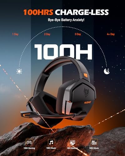 NUBWO Wireless Gaming Headset with Mic for Ps5 Ps4 PC, Zero Interference, 100-Hour Battery All-Day Play, 23ms Sync​ for Fortnite & Call of Duty/FPS Gamers, Triple Mode All Devices Compatible - Orange - 3