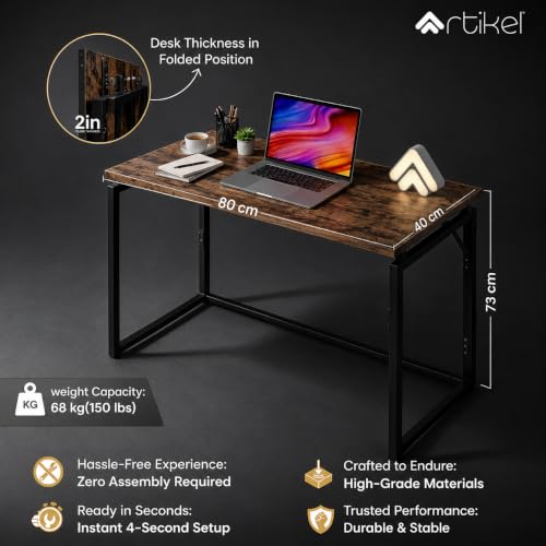 Image of Artikel Foldy Wooden Foldable Study Table Computer Desk for Home Office| Compact Portable Writing Desk for Students, Adults| No Assembly Folding Laptop Table, Workstation & PC Desktop Tables 80*40cm