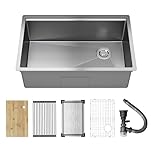 DeerValley 76 x 48 cm Undermount Kitchen Sink Workstation - 18 Gauge Stainless Steel Single Bowl Sink, Handmade with Built-in Accessories, Ledge Design & Cutting Board