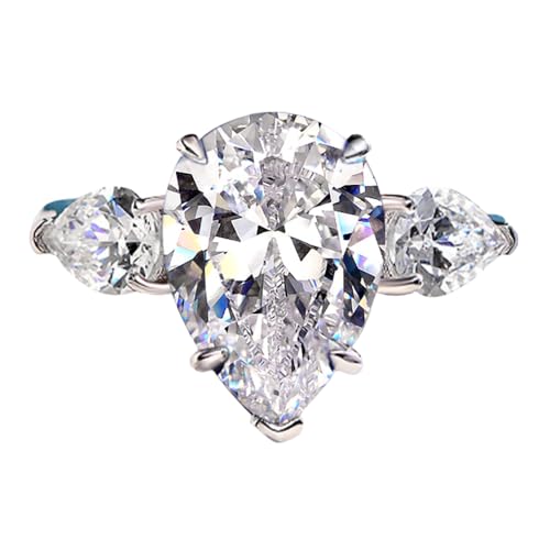 5 Carat Pear Cut Lab Created Large Diamond Ring, Wedding Band Engagement Ring for Women, D Color VVS1 Clarity, 18K White Gold Plated 925 Sterling Silver Lab-Grown Promise Rings