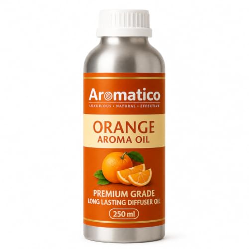 Image of AROMATICO Orange Diffuser Oil with Natural Aroma for Humidifiers, Homes, Offices & Showrooms, Candle and Soap Making | Fragrance for Aromatherapy | Essential Oil for Diffuser and Aromatherapy - 250 ml