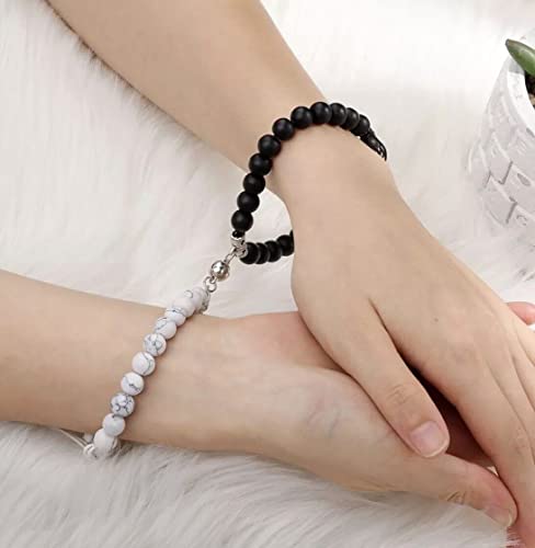 King & Queen Crown Distance Couple Bracelets For Men Women 8Mm Natural Stone Healing Energy Beads Stretch Link Black Pink Bead Bracelet Valentine's Day Anniversary Birthday Christmas Beaded Jewelry #TOP2