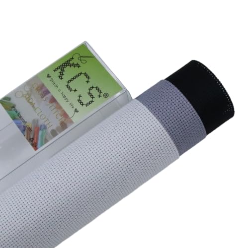 Image of KCS 3 pc of 15 inch x 18 inch(38cmx45cm) 18 Count Cross Stitch Cotton Aida Cloth Needlework Rolled Fabric Box,18CT,White+Light Steel Grey+ Black