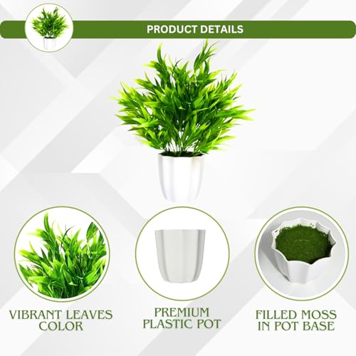 Image of fancymart Plastic Artificial Plant Bamboo Leaves Bunch in Pot - 32 cm Height | Elegant Home & Office Decor | Realistic Greenery for Indoor Decoration