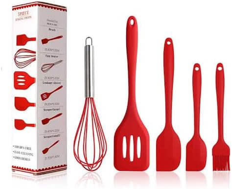 Juego de espátulas de silicona de 5 piezas con batidor de huevos y cepillo para untar, resistentes al calor, antiadherentes, sin BPA, para cocinar,