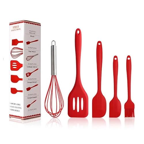 5-Piece Silicone Spatula Set with Egg Whisk & Basting Brush – Heat Resistant, Non-Stick, BPA-Free Kitchen Utensils for Cooking, Baking & Grilling – Dishwasher Safe – (Red, Black, Green, Pink) (Green)