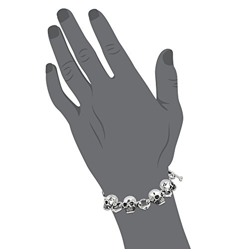 WithLoveSilver 925 Sterling Silver Biker Gothic Skull Head Bone Bracelet, 8 Inches2