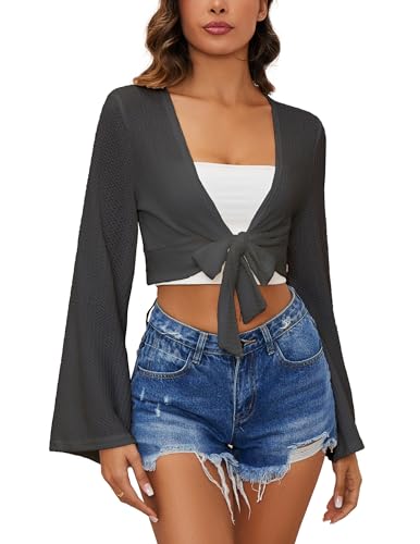YYA Women's Lightweight Ribbed Cardigan Tie-Front Beach Cover Up with Long Sleeves for Summer Outfits S-XL4