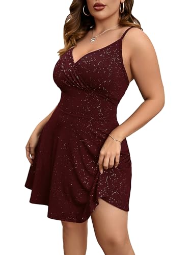 Image of Floerns Women's Plus Size Sleeveless Glitter Dress Wrap V Neck Flared Short Dress