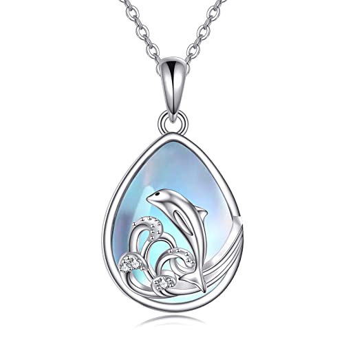 MONGAS Dolphin Moonstone Necklace Sterling Silver Dolphin Jewelry Gifts for Women