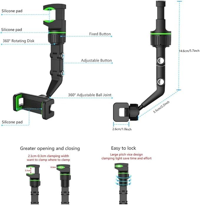 Miniatura 5 de Soporte de teléfono para espejo retrovisor de 360 para coche, soporte multifuncional para teléfono y GPS, soporte giratorio universal para teléfono