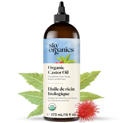 Image of Sky Organics - Castor Oil Organic - Volumizing Hair Oil - Scalp, Lashes, Brows - Pure Cold Pressed Castor - Natural Conditioner - Omega Fatty Acids, Vegan - Beauty, Hair Care, & Self Care - 16oz