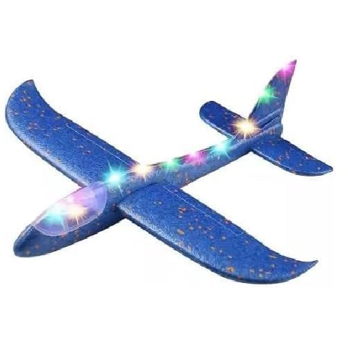 KELLY MILLER 3D Throwing Foam Plane with Led Lights 17.5Inch Large Foam Plane Dual Flight Mode,Aeroplane Gliders,Flying Aircraft (Pack of 1-Multi Colour)
