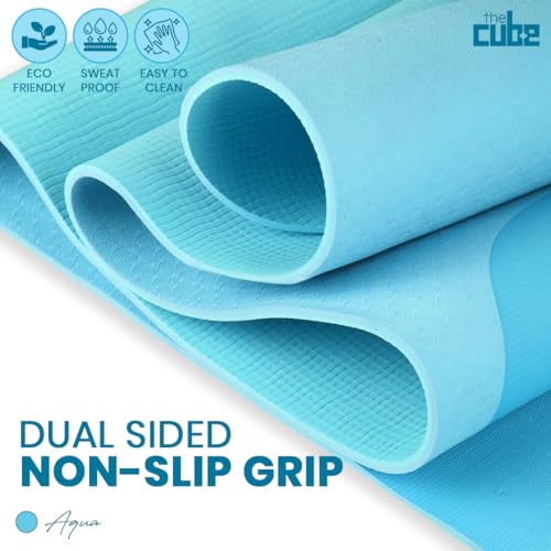 Image of The Cube Club Yoga Mats Extra Thick Non Slip Exercise Mats for Workout with Carrying Strap & Bag Eco Friendly AsanaTPE Yoga Mat for Men & Women 6MM Gym Mat (Aqua, 12 Month Warranty)