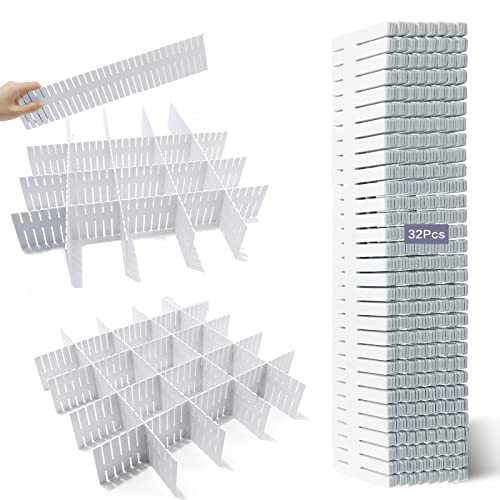 Drawer Dividers Adjustable Organizer 32Pcs - Suitable For Socks,Underwear,Makeup,Tidy Kitchen, Bedroom,White Dresser #TOP29