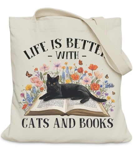 Image of Cat Gifts Tote Bag for Women Girls, Cat Lover Gifts Tote Bag for Daughter Besties, Medium Size with Inner Pocket