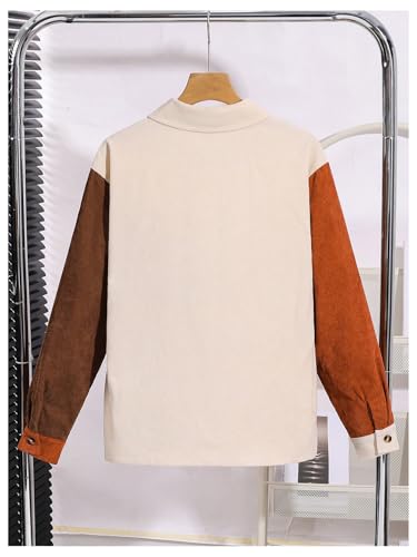 Image of Floerns Boy's Corduroy Collar Colorblock Long Sleeve Shacket Jacket Patchwork Pockets Woven Button Down Shirt