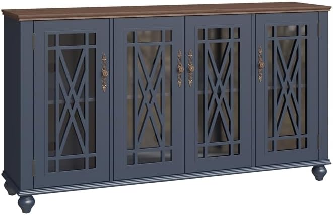 Miniatura 7 de LIVILAND Aparador de cocina de madera estilo vintage de 63" - azul marino