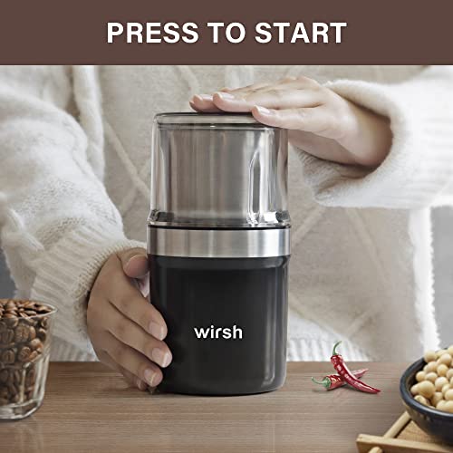 Herb Grinder-Wirsh Electric Spice Grinder With 5.3Oz. Stainless Steel Removable Bowl,Coffee Grinder With 200W Motor For Herbs,Spices,Coffee Beans,Nuts,Grains, One Press Operation With Pollen Catcher #TOP1