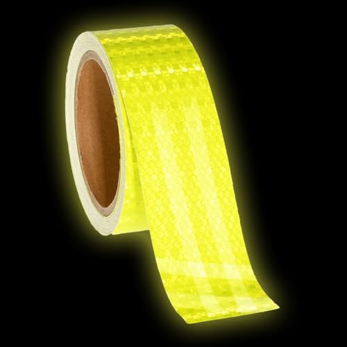 Image of 2 Inch X 33 Ft Reflective Tape, Waterproof Self Adhesive Yellow Fluorescent Tape Outdoor Eye-Catching Warning Tape Outdoor Safety Trailer Reflectors Caution Tape for Trailers Vehicles Boats Signs