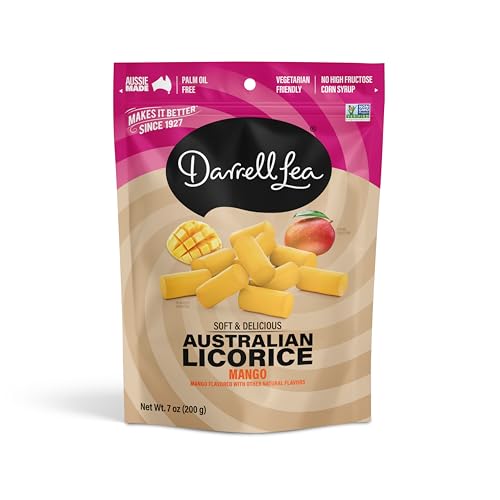 Darrell Lea Soft Australian Licorice, Non-GMO, No Palm Oil, Plant Based, No High Fructose Corn Syrup, Soft & Chewy Licorice Candy, Made in Australia (Mango, 7 Ounce (Pack of 1))