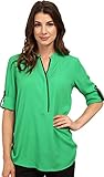 Calvin Klein Women's Roll-Tab Sleeve Top with Tipping