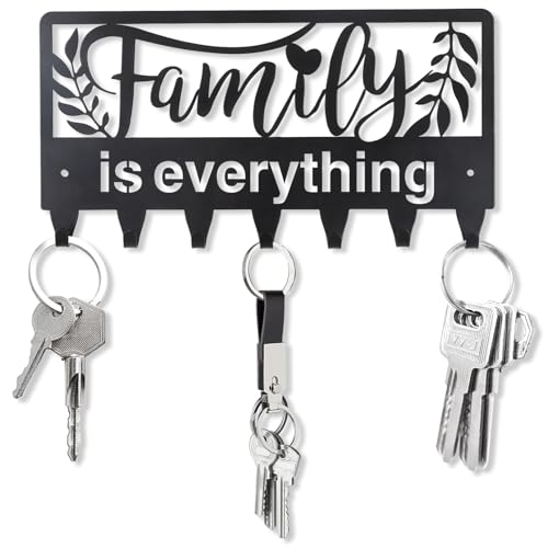 BITALYE Family Key Holder Wall Mounted,Black Metal Key Holder on Wall,Decorative Key Organizer Rack Hooks for Hallway,Entryway,Front Door,Office(Size:11 x 5.8 x 0.63inch)