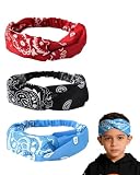 WINXMIN 3 Stück Stirnband für Kinder, Kinder Stirnband,Elastisches Sport Schweißband, Haarband für Jungs und Mädchen, Stirnband für Sport und Alltag, Stirnband für Kinder, Rot/Blau/Schwarz