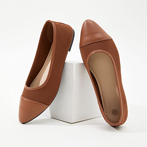 Povoger Women's Pointed Toe Flats Womens Dressy Ballet Flats Foldable Low Heel Dress Shoes Comfortable (Brown,Us5) #TOP7