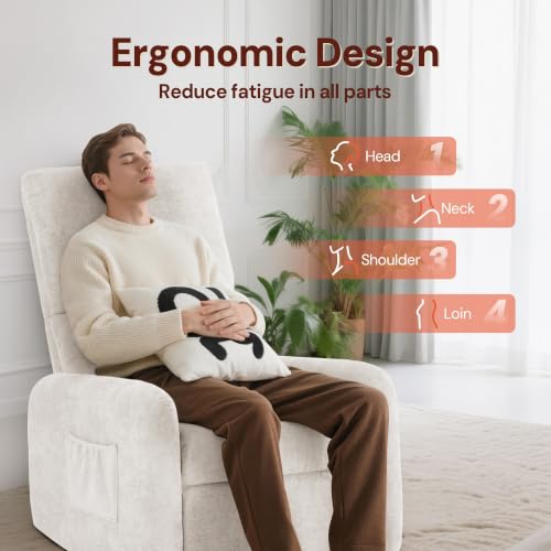 Image of Korser 360 Rocking Chair, Nursery Rocker Chair with Side Pockets, Glider Nursing Chair with Steel Structure Base, Small Chair for Small Spaces, Chenille Swivel Accent Chairs for Living Room, Nursing