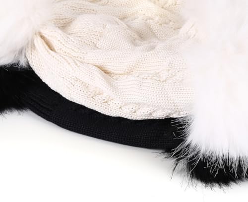 Gorro tejido con pompón de piel sintética para mujer miniatura 5